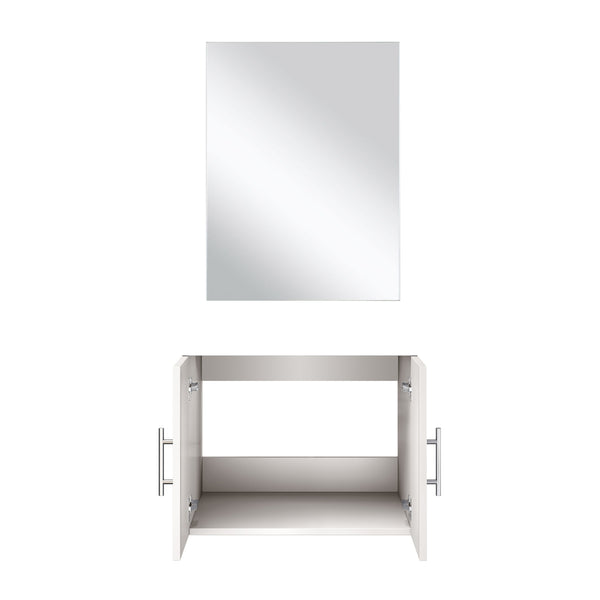 English Elm Glossy White Single Bath Vanity Set With Frameless Mirror - Modern, Space-Saving Design & Storage B2731S00532