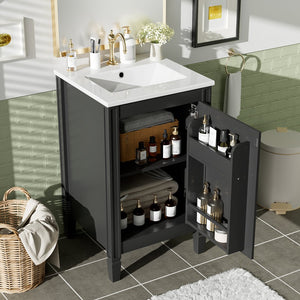 English Elm 20" Black Bathroom Vanity with Ceramic Sink, Soft-Close Door, U-Shaped Adjustable Shelf & Door Racks N729P299364B