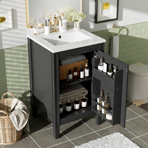 English Elm 20" Black Bathroom Vanity with Ceramic Sink, Soft-Close Door, U-Shaped Adjustable Shelf & Door Racks N729P299364B