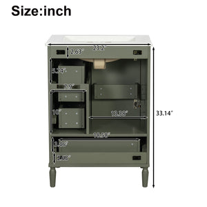 English Elm 24" Olive Bathroom Vanity Solid Wood Frame Ceramic Sink Gold Hardware Soft Close Olive Green N729P373272F
