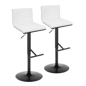 English Elm Mason Contemporary Barstools Set Of 2 – Adjustable Height, Swivel, Black Metal, Walnut & White Faux Leather B202S00975