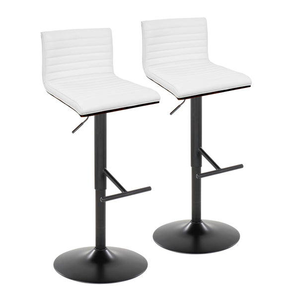 English Elm Mason Contemporary Barstools Set Of 2 – Adjustable Height, Swivel, Black Metal, Walnut & White Faux Leather B202S00975