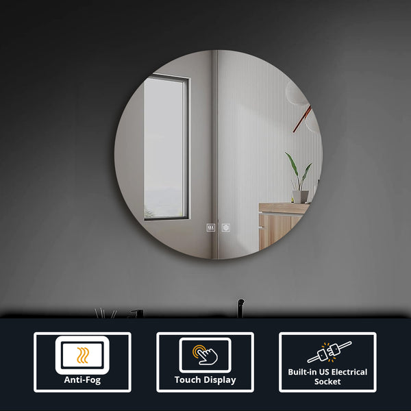 English Elm Nordica Round Led Backlit Vanity Mirror with Defogger for Modern Bathrooms B2731P478354