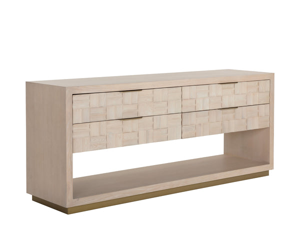 Sunpan Akava Dresser - Minimalist Light Oak Wood with Textured Drawer Fronts and Gold Aluminum Handles