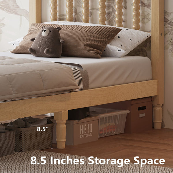 English Elm Twin Rubberwood Platform Bed Gourd Headboard Retro Bohemian Bedroom Slat Base Natural N733P427029M