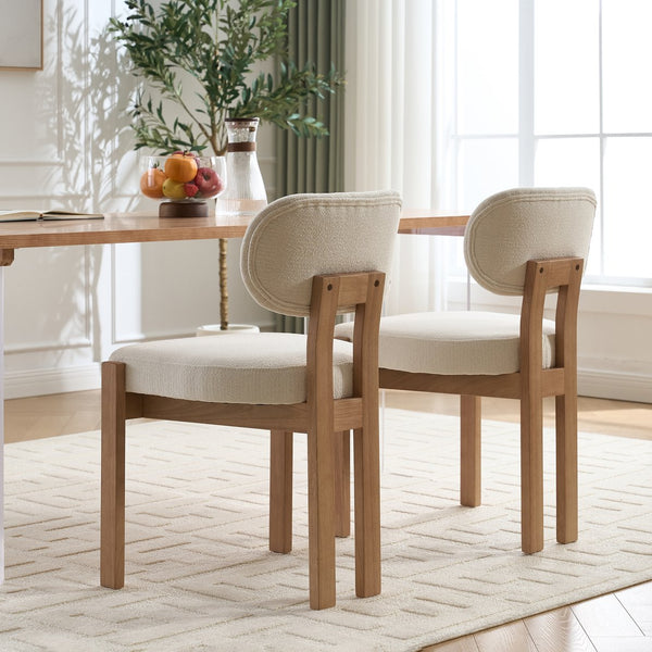 English Elm Wooden Wingback Dining Chairs Chenille Upholstered Farmhouse Set for Kitchen Comfort Beige W3244P316072