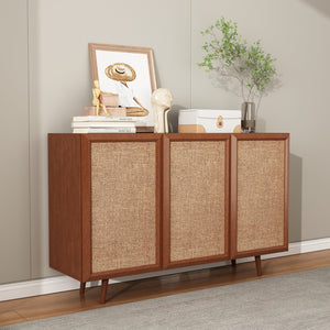 English Elm Entryway Walnut Rattan Storage Console Cabinet with Adjustable Shelves Mid-Century Buffet Sideboard W2263P207528