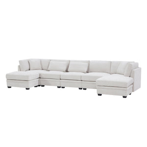 English Elm Christopher Knight Home® - 7-Piece Reversible Modular Corner Sectional - Beige Fabric, Flexible Seating For Modern Living Spaces N771P345839_N771P345840_N771P345841_N771P345842M