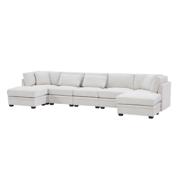 English Elm Christopher Knight Home® - 7-Piece Reversible Modular Corner Sectional - Beige Fabric, Flexible Seating For Modern Living Spaces N771P345839_N771P345840_N771P345841_N771P345842M