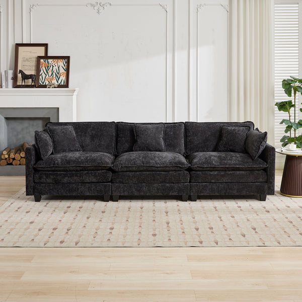 English Elm Cloud Modular Three Seat Sofa Chenille Upholstered with Double Layer Cushions for Living Room Black W1143S00052