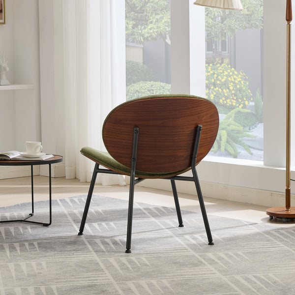 English Elm Mid-Century Shell Chair with Walnut Wood Grain Veneer, Wide Curved Seat, Durable Metal Legs, 330lb Capacity Green W1143P214256