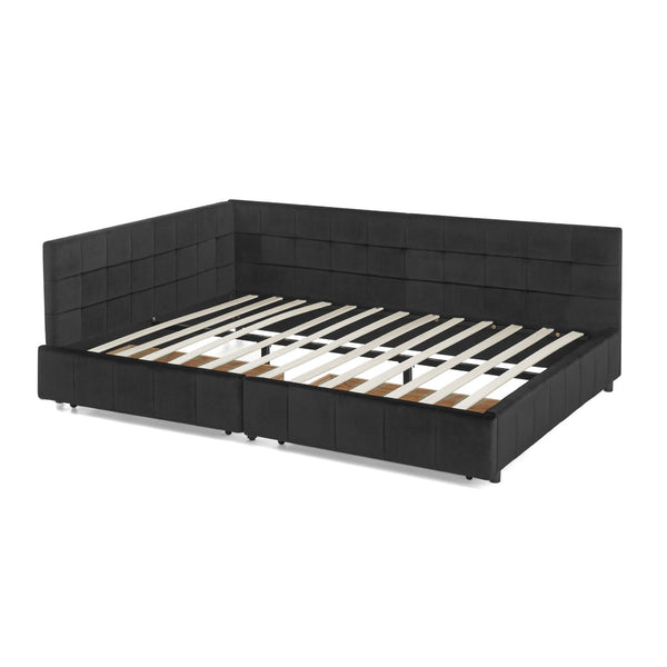 English Elm Queen Size Velvet Upholstered Tufted Bed Frame With Storage, Armrests, And Backrest For Comfort W487S00281-GIGA