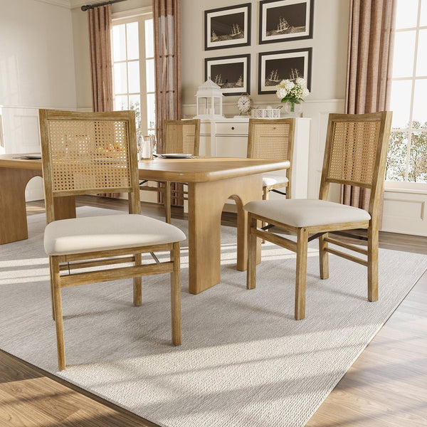 English Elm Scandinavian Solid Wood Dining Chairs with Woven Rattan Back Cushioned Seat Set of 2 W395P317025