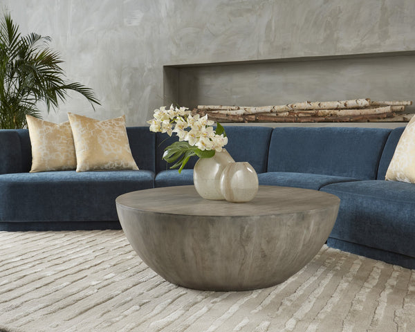 Sunpan Kinsley Coffee Table – Handcrafted Round Drum Design from Solid Mango Wood for Unique Spaces Small - 48W x 48D x 17.25H