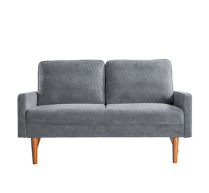 English Elm Velvet Upholstered Two Seat Loveseat with Tapered Wood Legs Mid Century European Style Grey B2735P291961
