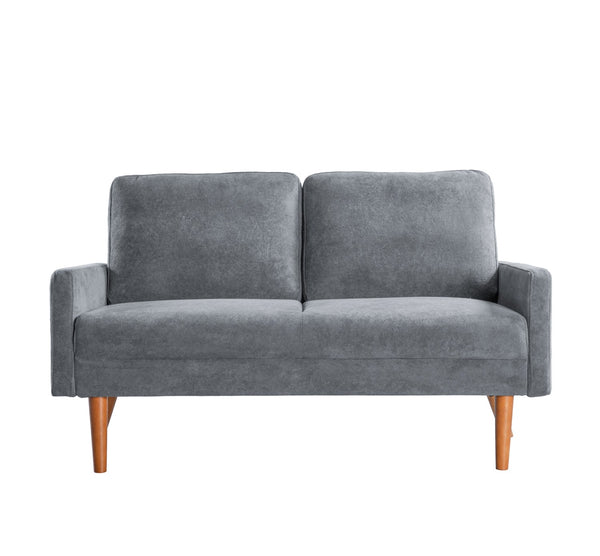 English Elm Velvet Upholstered Two Seat Loveseat with Tapered Wood Legs Mid Century European Style Grey B2735P291961