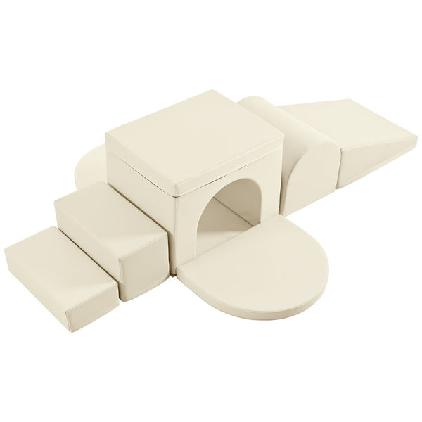 English Elm Colorful Modular Foam Play Structure 7 Piece Toddler Crawling Climbing Indoor Playset Beige N710P170359K