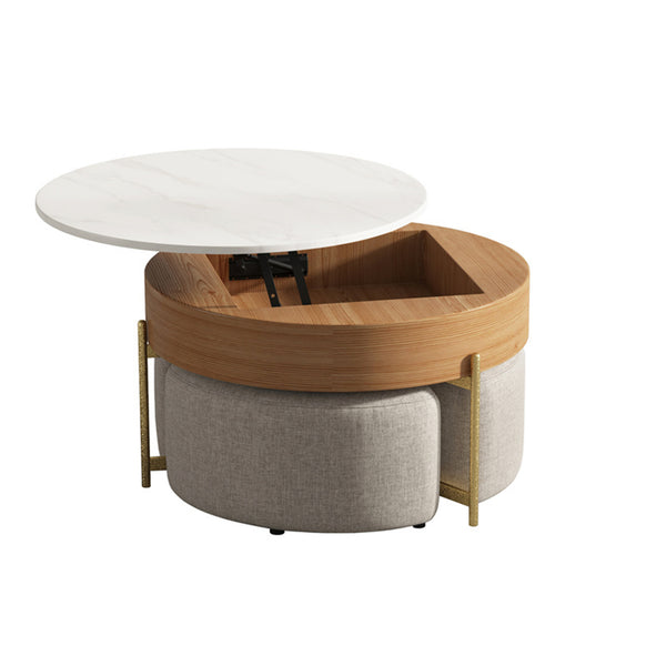 English Elm Vita Modern 31.5" Round Lift-Top Coffee Table Set with Iron Legs and Storage Shelves, Stylish Brown B341S00044