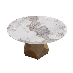 English Elm 59.05" Round Marble Dining Table – Elegant Metal Base For 6-8 People, Perfect For Dining & Living Rooms W1535S00455