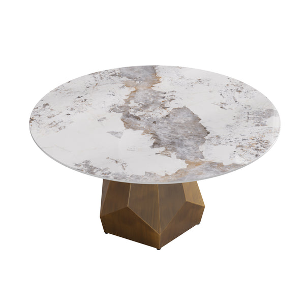 English Elm 59.05" Round Sintered Stone Dining Table with Lazy Susan Iron Base Seats 8 W1535S00630