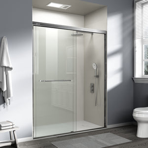 English Elm 56" Frameless Sliding Shower Door Tempered Glass Soft Close Matte Hardware Alcove Fit Brushed Nickel W1920P385322