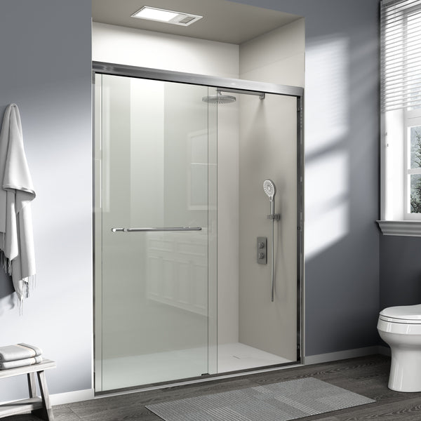 English Elm 56" Frameless Sliding Shower Door Tempered Glass Soft Close Matte Hardware Alcove Fit Brushed Nickel W1920P385322