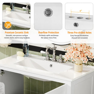 English Elm 72" White Bathroom Vanity Set with Dual Ceramic Sinks, Soft-Close Doors, Divided Drawers & Ample Storage, Solid Wood Frame, Easy Plumbing Access N729P000006K