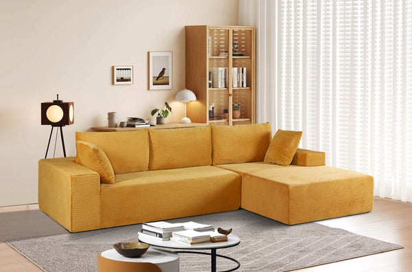 English Elm Cozyform Convertible Sectional Sofa - Soft Ginger Corduroy, Comfy Foam Couch For Living Spaces B2735P359714
