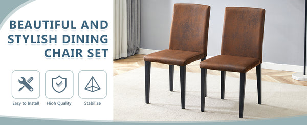English Elm Four Modern Upholstered Dining Chairs Brown Faux Leather Foam Cushion Metal Legs W1151P359268