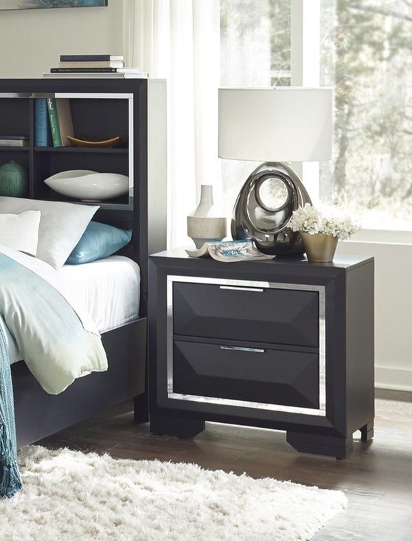 English Elm Modern Bedroom Nightstand Rosemont Two-Drawer Midnight Blue with Beveled Acrylic Trim and Chrome Accents, 27.5x17x26.5" B011P338089