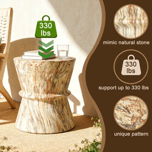 English Elm U_style Hourglass Mgo Concrete Outdoor Accent Table Sculptural Stone Texture Patio Decor Amber,Brown N711P422072A