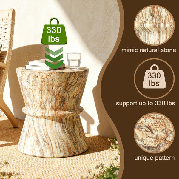 English Elm U_style Hourglass Mgo Concrete Outdoor Accent Table Sculptural Stone Texture Patio Decor Amber,Brown N711P422072A
