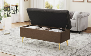 English Elm Modern Boucle Tufted Storage Ottoman Bench with Gold Legs for Bedroom or Entryway Grey N719P305620E