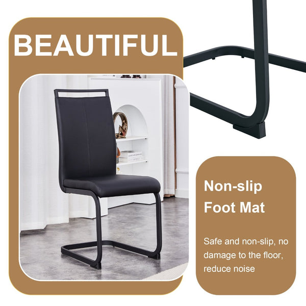 English Elm Table Set: Modern Minimalist Grey Marble Dining Table With 4 Black Pu Leather Chairs & Metal Frame W1151S02683-GIGA