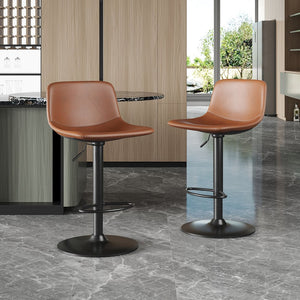 English Elm Adjustable Swivel Barstools Set of 2 Pu Leather Industrial Mid-century Kitchen Island Seating Brown T3623P430802