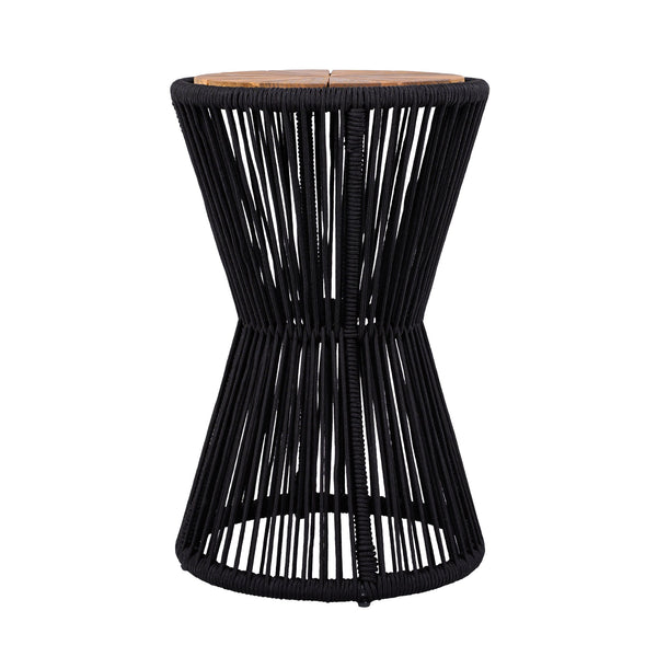 English Elm Scott Living Nara Outdoor Acacia Wood Side Tables with Woven Rope Iron Frame Set Black,Teak N770PS2354692B