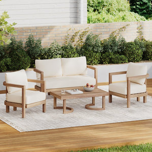 English Elm Christopher Knight Home® - 4-Pieces Acacia Wood Patio Set with Plush Beige Cushions, Coffee Table, Durable Outdoor Seating (97) N780P7230307