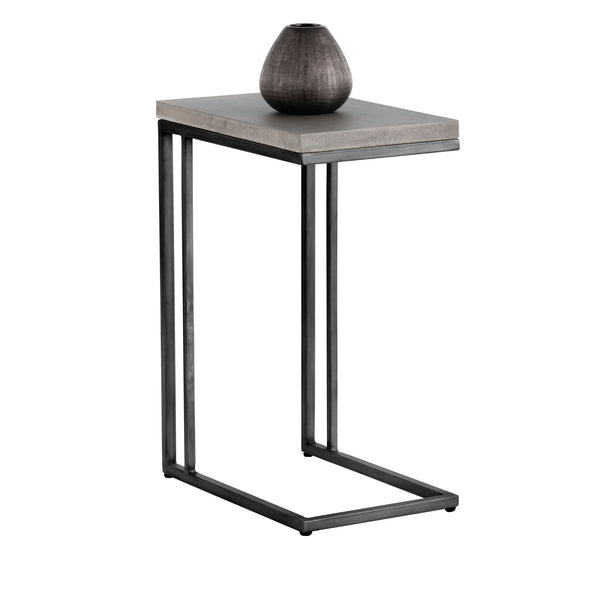 Sunpan Sawyer C-Shaped End Table: Stylish Minimalist Accent for Small Spaces with Unique Concrete Top Black / Grey