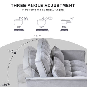 English Elm 3 Convertible Sleeper Sofa Bed Velvet Loveseat Futon with Pull-Out Bed, Adjustable Back, Storage Pockets Cement Grey W2121P179225