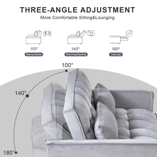 English Elm 3 Convertible Sleeper Sofa Bed Velvet Loveseat Futon with Pull-Out Bed, Adjustable Back, Storage Pockets Cement Grey W2121P179225