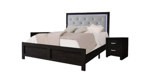English Elm 1pc Modern Queen Panel Bed with LED Headboard, Faux Leather Upholstery, Button-Tufted Elegant Design Black,Gray 66.4 L x 28 W x 10 H B011P244360