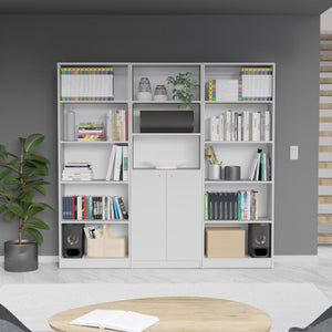 English Elm Lecanto Elegant 3-Piece Bookcase Set with 13 Shelves and Two-Door Cabinet for Modern Living Room Storage White 41 L x 28 W x 5 H B200S00334