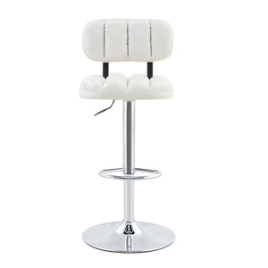 English Elm Set of 2 Adjustable Pu Leather Barstools with Chrome Base for Kitchen or Home Bar White+Silver W3875P378574