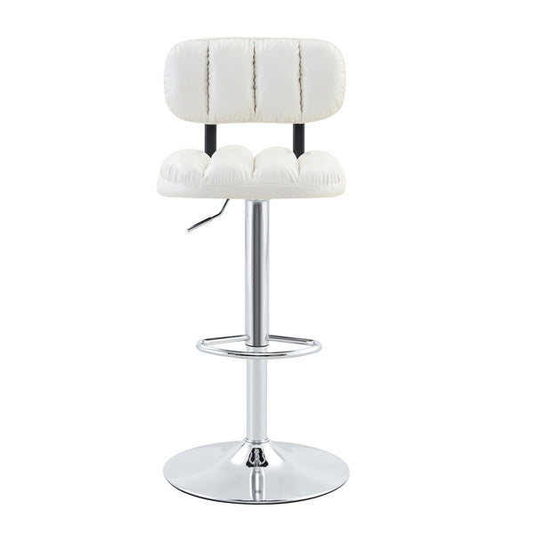 English Elm Set of 2 Adjustable Pu Leather Barstools with Chrome Base for Kitchen or Home Bar White+Silver W3875P378574
