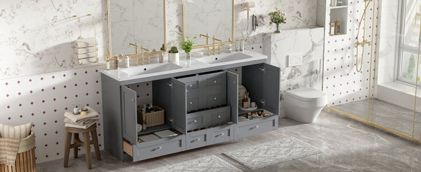 English Elm 72-inch Shaker Double Bathroom Vanity Gray Mdf with Resin Basins and Soft Close Storage N729P000029E