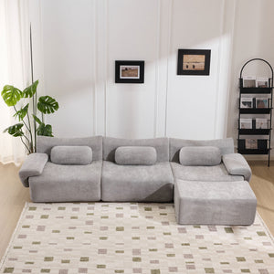 English Elm Modular Chenille Deep Seat Sectional Sofa with Bamboo Frame for Living Room Lounge Grey W1829S00072