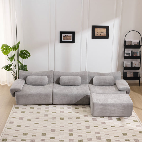 English Elm Modular Chenille Deep Seat Sectional Sofa with Bamboo Frame for Living Room Lounge Grey W1829S00072