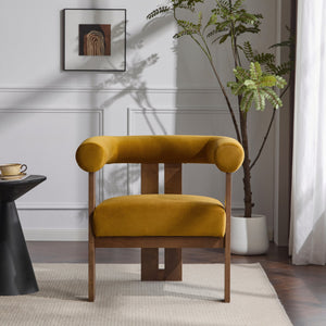 English Elm Christopher Knight Home® - Modern Upholstered Round Arm Accent Chair with Velvet Finish, Elegant Curved Back and Three Legs Design Mustard yellow 30.5 L x 29 W x 14.5 H N776P216194T