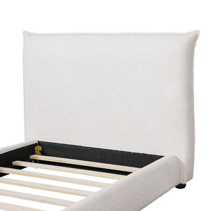 English Elm Twin Linen Upholstered Platform Bed Pillow Back Headboard Flanged Stitched Frame N757T342191W
