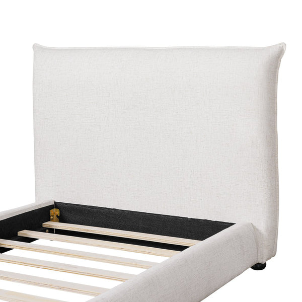 English Elm Twin Linen Upholstered Platform Bed Pillow Back Headboard Flanged Stitched Frame N757T342191W